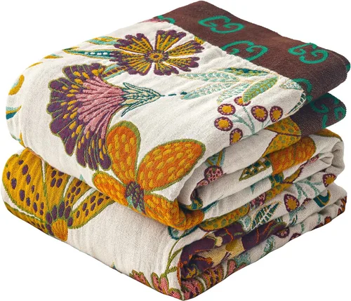 Miniatura 36 de VANJOROY - Manta bohemia de 100% algodón orgánico, transpirable, ultrasuave, decoración rústica, manta decorativa con diseño floral para todas