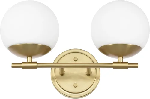 Miniatura 14 de Juego de 2 apliques de pared de latón envejecido, apliques modernos de tocador de baño para iluminación de pared, luminarias de tocador con vidrio