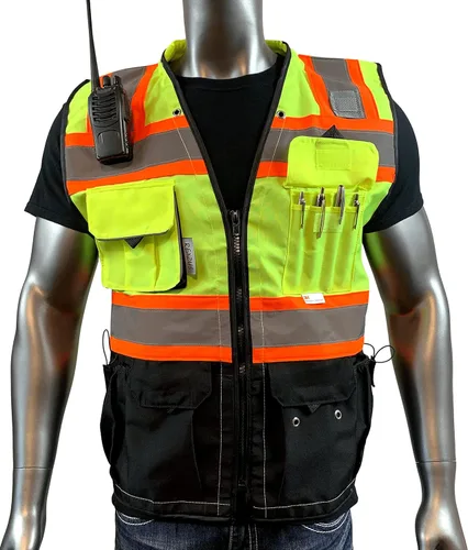 Miniatura 7 de (Chaleco C para hombre, serie negra, chaleco de seguridad con cremallera y bolsillos utilitarios, chaleco de agrimensura serie negra de primera