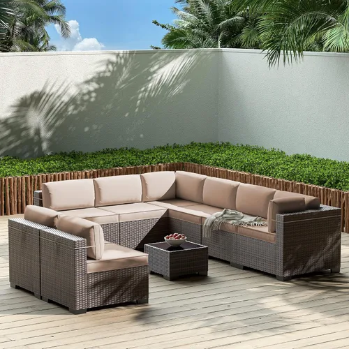Miniatura 36 de Gotland Juego de muebles de patio de 8 piezas con mesa con fogón, muebles de ratán para exteriores para todo tipo de clima con respaldo alto de 2