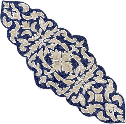 Miniatura 16 de Camino de mesa con cuentas de 13 x 36 pulgadas, elegante centro de mesa de comedor con cuentas de vidrio y parte trasera de poliéster, camino Oro