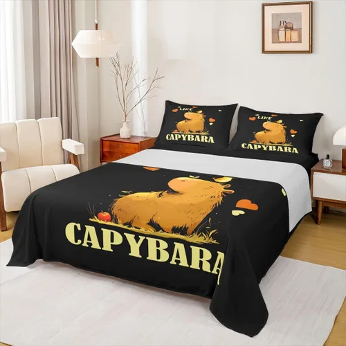 Miniatura 16 de Capybara - Juego de sábanas de regalo tamaño individual, juego de sábanas de decoración de animales kawaii Capybara para decoración de habitación
