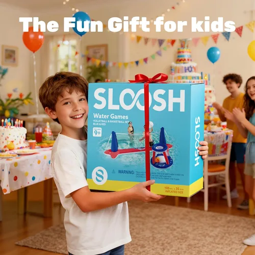 Miniatura 7 de JOYIN - Juego de flotadores inflables para piscina con red de voleibol y aros de baloncesto, pelotas incluidas para niños y adultos, juguete de Rojo