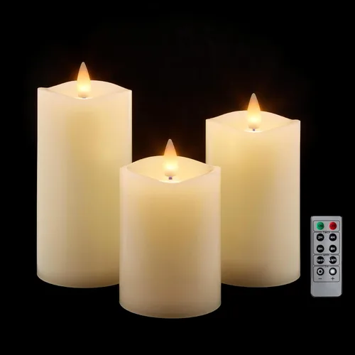 Miniatura 17 de Velas de pilar sin llama parpadeantes con temporizador remoto, velas LED que funcionan con pilas de hasta 400 horas, velas de cera real con llama
