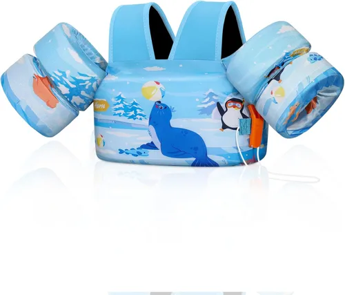 Miniatura 14 de MoKo Chaleco de natación para niños pequeños, flotadores de brazo de natación de 22 a 66 libras, niños y niñas, con dibujos animados, alas de agua