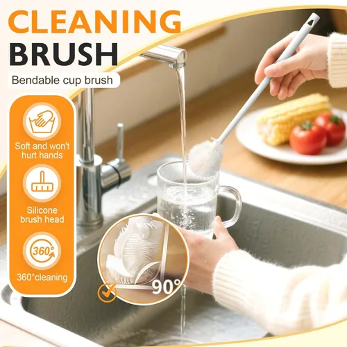 Miniatura 6 de Cepillo de silicona para botellas de 12.4 pulgadas, cepillo ergonómico 3 en 1 de limpieza de taza de limpieza de mango largo, limpiador de botellas