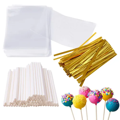 Miniatura 8 de Kit para hacer pasteles de 6 pulgadas, 100 palitos para tartas, 100 bolsas para tartas y 100 lazos multicolores, 300 paquetes de herramientas