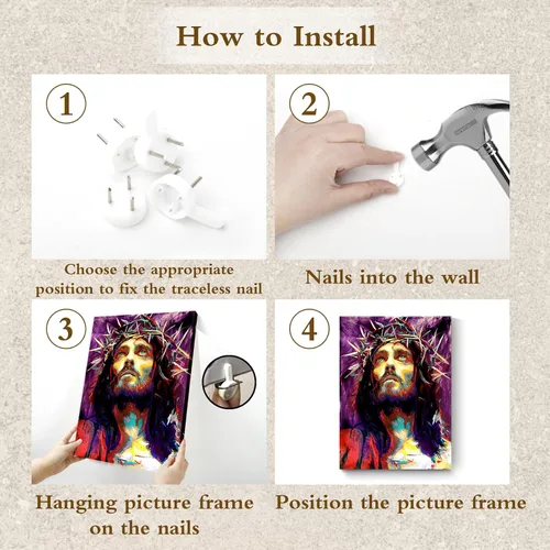 Miniatura 7 de HVEST Arte de pared de Jesucristo en acuarela, retrato cristiano de Jesús, lienzo abstracto enmarcado, obra de arte moderna para dormitorio, sala
