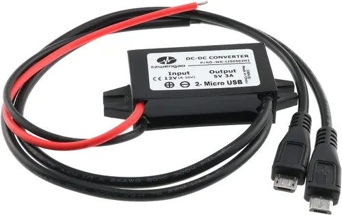 Miniatura 2 de E-outstanding Módulo convertidor de CC 12 V a 5 V 3 A, regulador reductor, convertidor de potencia de coche con cable micro USB doble convertidor
