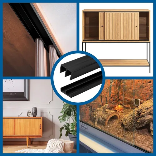 Miniatura 7 de Riel de puerta corredera de panel de 1/4 pulgadas, juego superior e inferior de plástico negro de 48 pulgadas, fabricado en EE. UU., paquete de 1