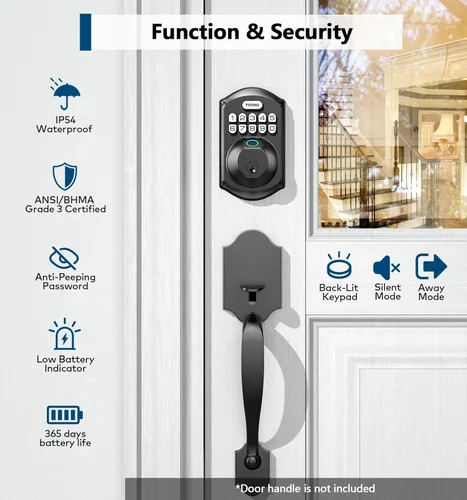 Miniatura 5 de TEEHO TE002 Cerradura de Puerta con Huella Dactilar - Cerradura de Puerta de Entrada sin Llave - Pestillo Electrónico con Teclado - Cerraduras Negro