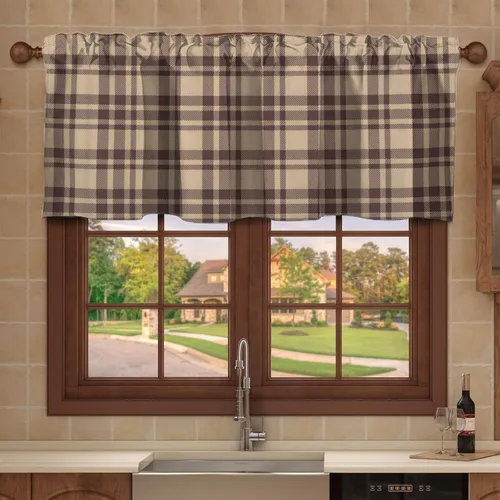 Miniatura 2 de Cortinas con cenefas temáticas geométricas, patrón geométrico a cuadros para sala de estar, cenefa para ventanas con bolsillo para barra, cenefa