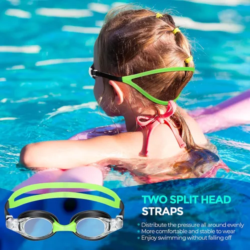 Miniatura 6 de Portzon Gafas de natación unisex para niños, antiniebla, sin fugas, visión clara, gafas de natación para piscina Azul + Negro
