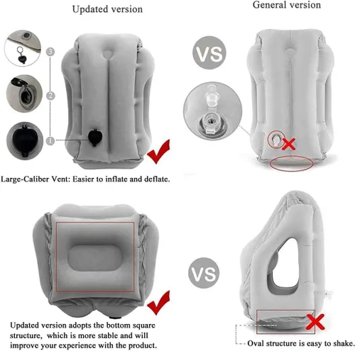 Miniatura 6 de Almohada inflable de viaje mejorada para avión, almohada para cabeza y cuello, fácil de inflar y desinflar almohada de vuelo con válvula súper