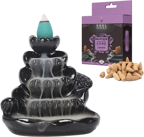 Miniatura 11 de SOUL STICKS Soporte de incienso de reflujo fuente de cascada para el hogar, oficina, yoga, decoración de habitación y aromaterapia con 1 paquete