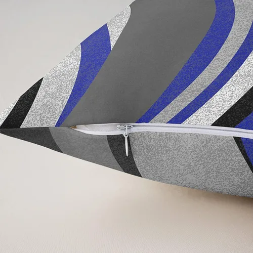 Miniatura 7 de Juego de 4 fundas de almohada geométricas reversibles para exteriores de 16 x 16 pulgadas, diseño geométrico de rayas azules, negras y grises, juego