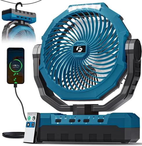 Miniatura 10 de FRIZCOL Ventilador de campamento 3 en 1 – Ventiladores portátiles recargables – Ventilador alimentado por batería de 24000 mAh con luz y control