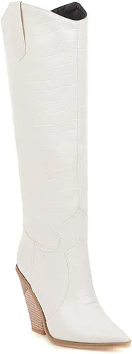 Miniatura 2 de HENWERD - Botas de tacón grueso hasta la rodilla para mujer, cómodas botas vaqueras occidentales con punta puntiaguda