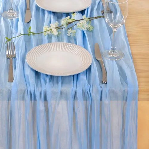 Miniatura 3 de MLMC Camino de mesa azul claro, camino de mesa de estopilla color bebé azul, 10 pies, decoración para baby shower, rústico, gasa, estopilla, centro