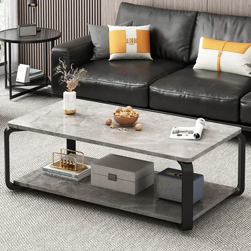 Miniatura 10 de YVYKFZD Mesa auxiliar de madera, mesa central de 2 niveles con patas de metal, mesa de té rectangular para sala de estar, mesa auxiliar de cóctel