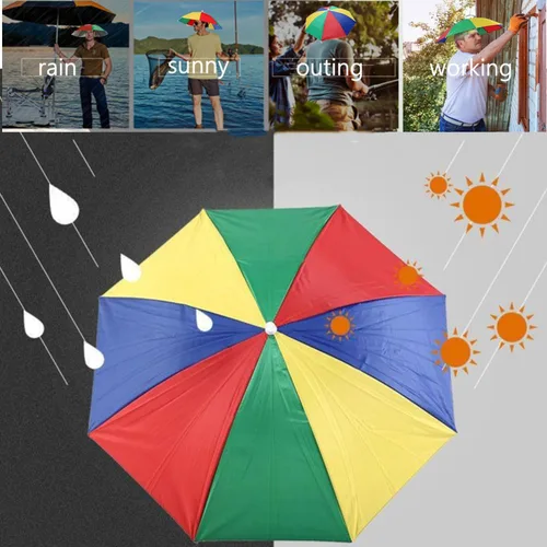Miniatura 8 de Paquete de 3 sombreros de paraguas para adultos, 26 pulgadas de diámetro, arco iris, sombrero de paraguas deportivo para mujeres y hombres