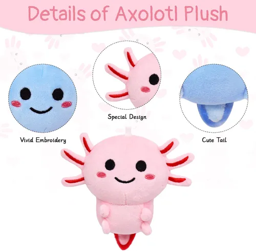 Miniatura 3 de 2 llaveros de peluche de ajolote, lindos animales de peluche de ajolote para niños, llavero pequeño y lindo de peluche de ajolote rosa y azul