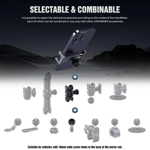 Miniatura 7 de Kit de soporte antirrobo para teléfono de motocicleta, con tornillo M10 para instalación de espejo, cabeza de bola de 0.984 in y barra corta
