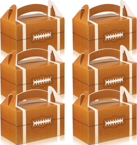 Marspark 30 cajas de golosinas de fútbol, decoraciones de fiesta de fútbol, rugby, bocadillos, cajas de almuerzo marrones con asas, suministros para