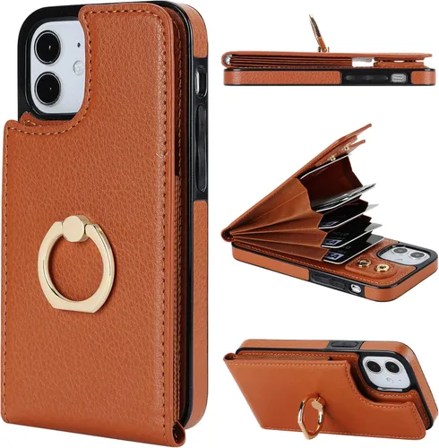 Miniatura 12 de Folosu Funda compatible con iPhone 12 Mini con soporte para tarjetas, rotación de 360°, soporte de anillo de dedo con función atril, protección