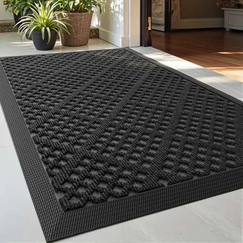 Miniatura 17 de DEXI Tapete para puerta delantera, entrada exterior, 17 x 29 pulgadas, tapete de goma para puerta trasera, resistente, antideslizante de perfil negro