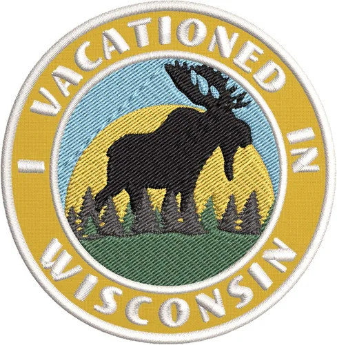 I Vacationed in Wisconsin 3.5" Bordado DIY Hierro/Coser Parches Decorativos Recuerdo Vacaciones Viajes Aventura Novedad Tema Amarillo soleado