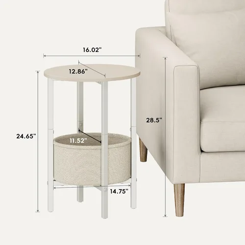 Miniatura 3 de Vagusicc Mesa auxiliar, mesa auxiliar redonda con cesta de tela, para sala de estar, dormitorio, oficina, Begie