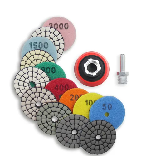 Miniatura 9 de 2 Pulgadas Almohadillas de Pulido de Diamante con Kit de 7 Piezas de Almohadillas de Piedra de Granito Secas y Húmedas para Taladro, Almohadillas
