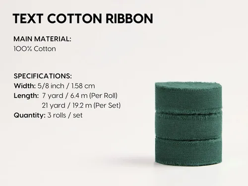 Miniatura 2 de Cinta de algodón de 5/8 pulgadas x 21 yardas, cinta de tela deshilachada hecha a mano verde oscuro para envoltura de regalos, invitaciones de boda