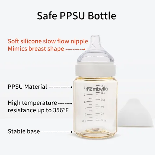 Miniatura 7 de Mombella PPSU - Biberones de 6 onzas, biberón anticólicos con pezón de silicona suave y lento, botella de leche para recién nacido de 0 meses o más