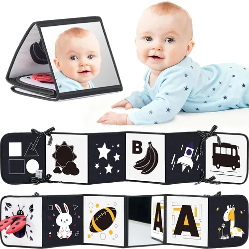 Juguetes para bebés de alto contraste en blanco y negro para recién nacidos de 0 a 6 meses, tarjetas de contraste y libro sensorial para bebés con