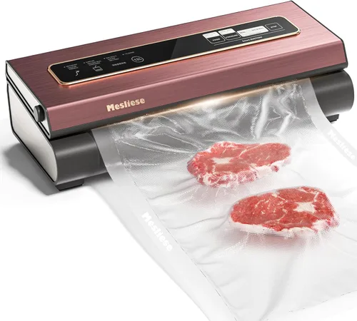 Miniatura 7 de Mesliese Máquina selladora al vacío, potente sistema compacto de preservación de alimentos 6 en 1 de precisión de 90 Kpa con cortador, 2 rollos