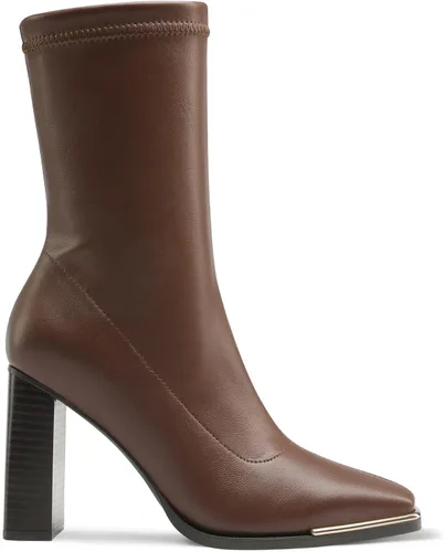 Miniatura 3 de DREAM PAIRS Botas Gogo de punta cuadrada para mujer, botas de tobillo elásticas, tacón alto y grueso, botas de media pantorrilla