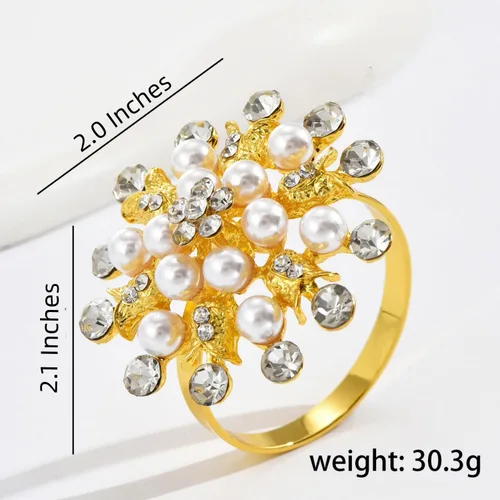 Miniatura 3 de Juego de 12 servilleteros dorados con perlas de diamantes de imitación dorados para cumpleaños y fiesta de boda, reunión diaria, vacaciones