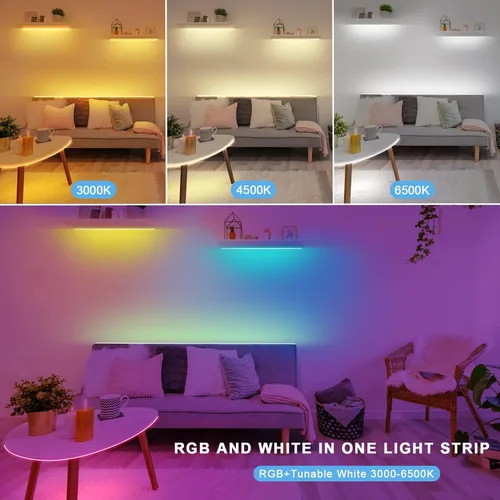 Miniatura 2 de Tatazone Tiras de luces LED RGBWW con Bluetooth, 5 metros de tiras de luz LED ajustables de blanco 3000K a 6500K + RGB, tiras de luces LED