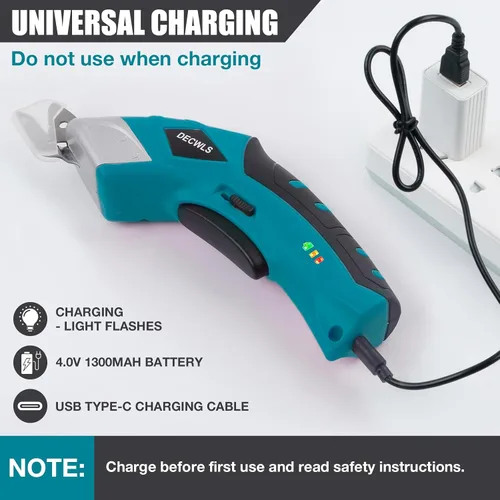 Miniatura 6 de Tijeras eléctricas inalámbricas para tela con 3 cuchillas, tijeras potentes recargables de 4 V con bloqueo de seguridad adecuadas, herramienta