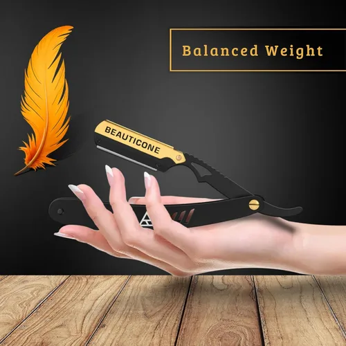 Miniatura 3 de BEAUTICONE Maquinillas de afeitar rectas para hombres, maquinilla de afeitar de borde recto, 100 cuchillas de un solo filo, acero inoxidable, Negro