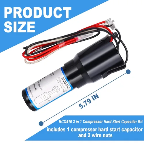 Miniatura 5 de RCO410 Kit de condensador de arranque duro 3 en 1, compatible con refrigeradores y congeladores, 1/4-1/3 H.P. 115VAC (1 unidad)