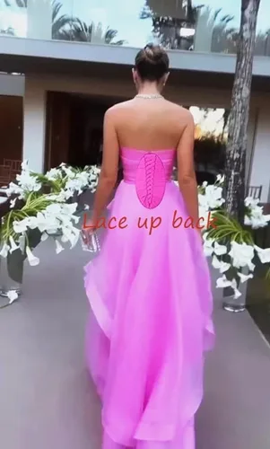 Miniatura 4 de Vestidos de fiesta sin tirantes largos con cordones en la espalda vestido de tul mujeres formal A-Line tubo volante DR0181