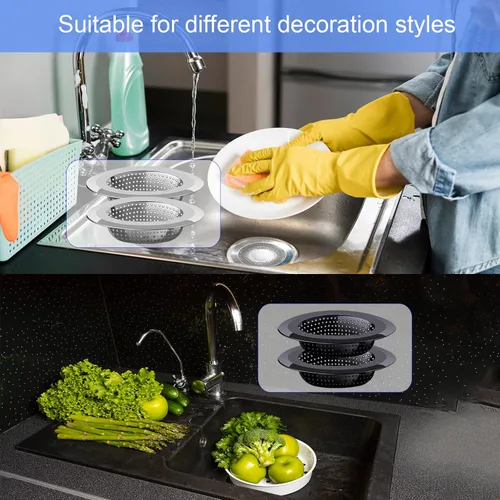 Miniatura 6 de Cesta de Drenaje para Fregadero de Cocina, Juego de 4 Coladores de Fregadero de Acero Inoxidable y Negro con Malla para Cocina con Borde Ancho