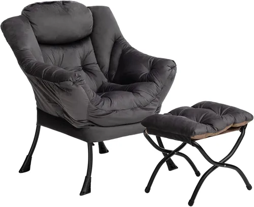 Miniatura 28 de HollyHOME - Silla perezosa con reposabrazos y bolsillo lateral, cómoda silla de sala de acento, sofá de ocio para sala de estar, recámara