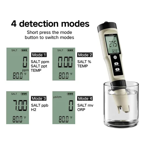 Miniatura 4 de ZuanXin - Medidor de pH digital 4 en 1 con PH/ORP/Temp/H2, pantalla de retroiluminación para agua potable, piscinas, jacuzzis y spas (blanco)