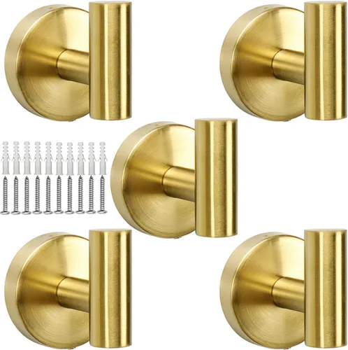 TocTen Gancho para toallas de baño, paquete de 5 ganchos para bata de pared, gancho de acero inoxidable SUS 304, gancho de toalla resistente para
