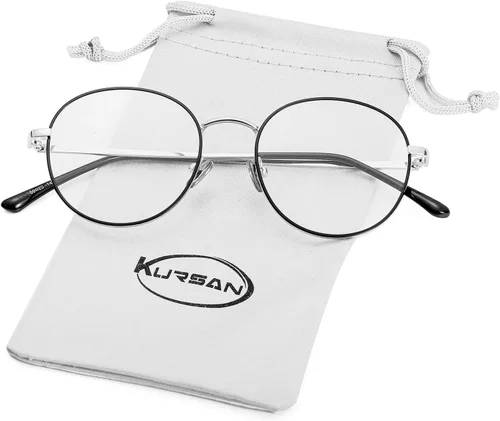 Miniatura 14 de Kursan - Gafas con filtro de luz azul para mujeres y hombres, elegantes, con armazón redonda de metal, lentes transparentes