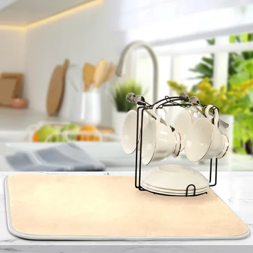 Miniatura 5 de Tapete de secado de platos pequeño color durazno XL para platos, accesorios de cocina, mostrador de microfibra, escurridor de platos, resistente al